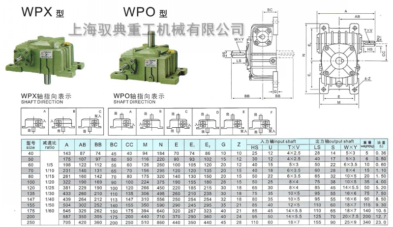 WPO和WPX蝸輪蝸桿減速機(jī)型號(hào)